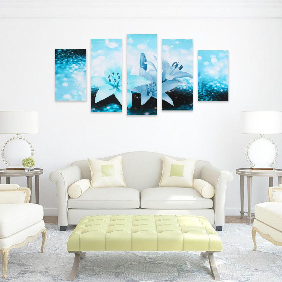 5 pcs Combination Blue Lily Flower Spray Painting Printing Sofa Wall Painting Canvas Home Office Wall Decoration - MRSLM