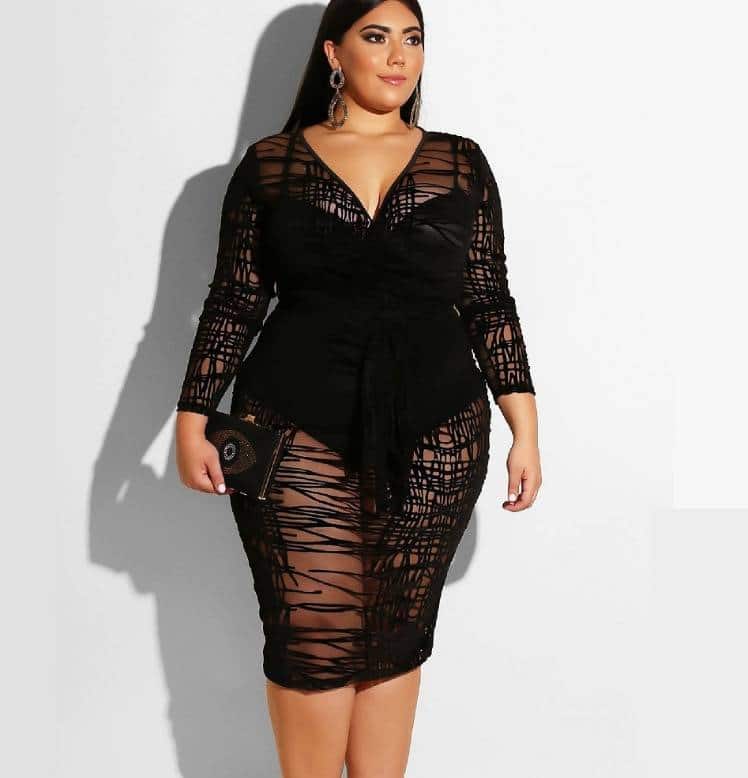 Deep V-Neck Long Sleeved Dress