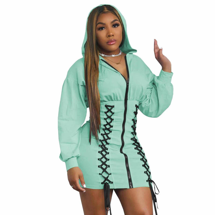Hooded Dresses with Zipper