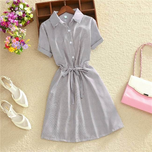 Elegant Striped Cotton Shirt Dresses
