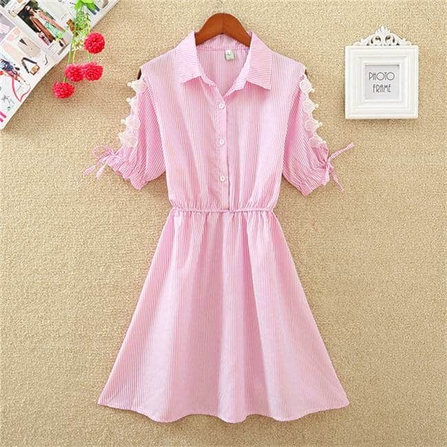 Elegant Striped Cotton Shirt Dresses