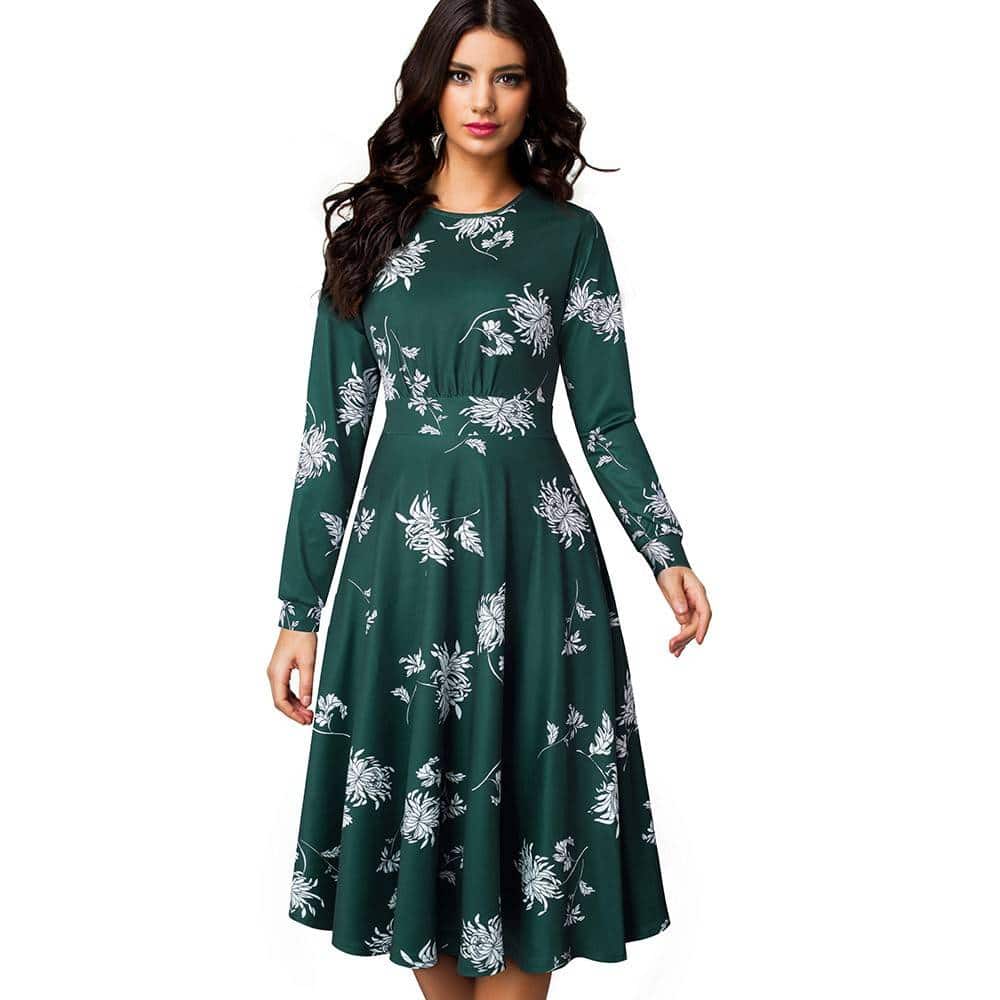 Floral Printed Pleated A-Line Dress for Women