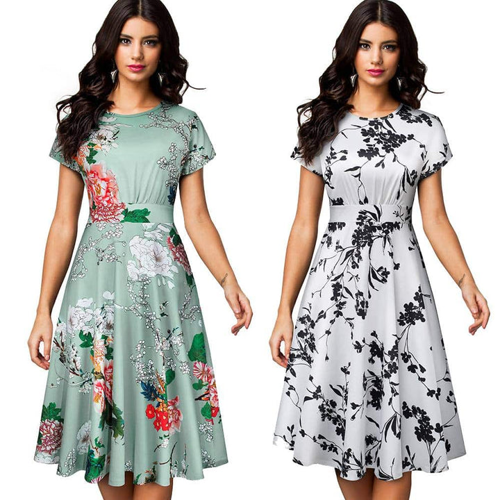 Floral Printed Pleated A-Line Dress for Women