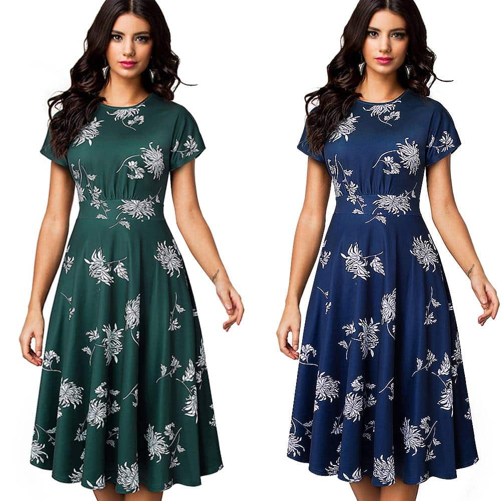 Floral Printed Pleated A-Line Dress for Women