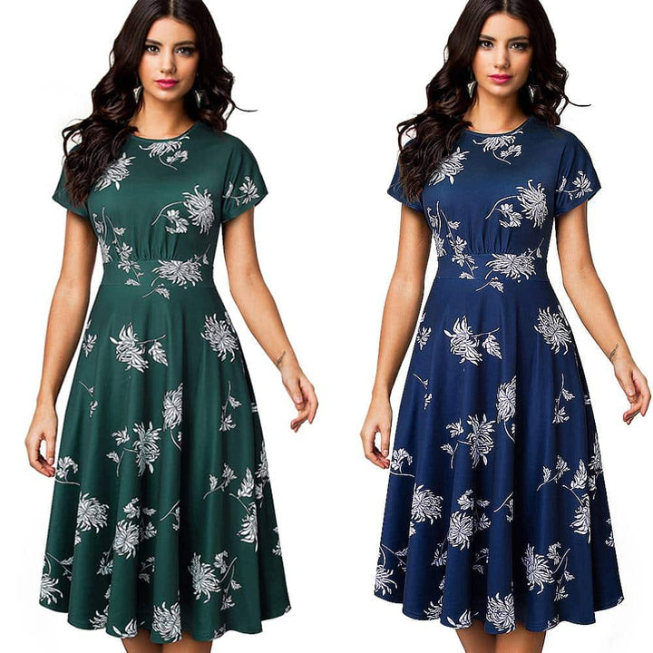 Floral Printed Pleated A-Line Dress for Women