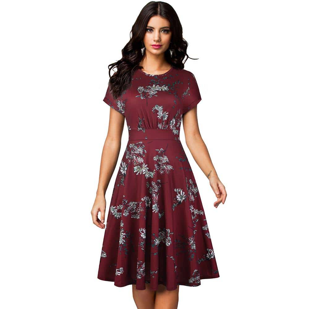 Floral Printed Pleated A-Line Dress for Women