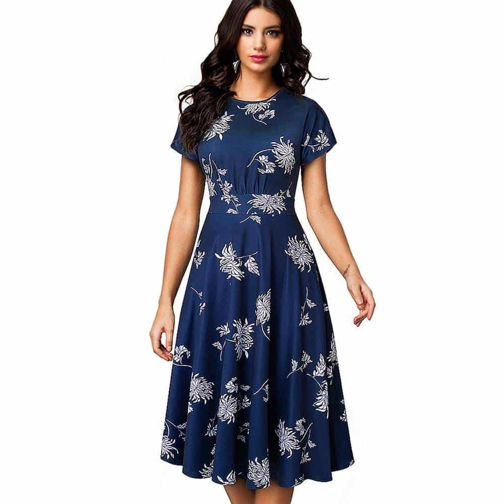 Floral Printed Pleated A-Line Dress for Women