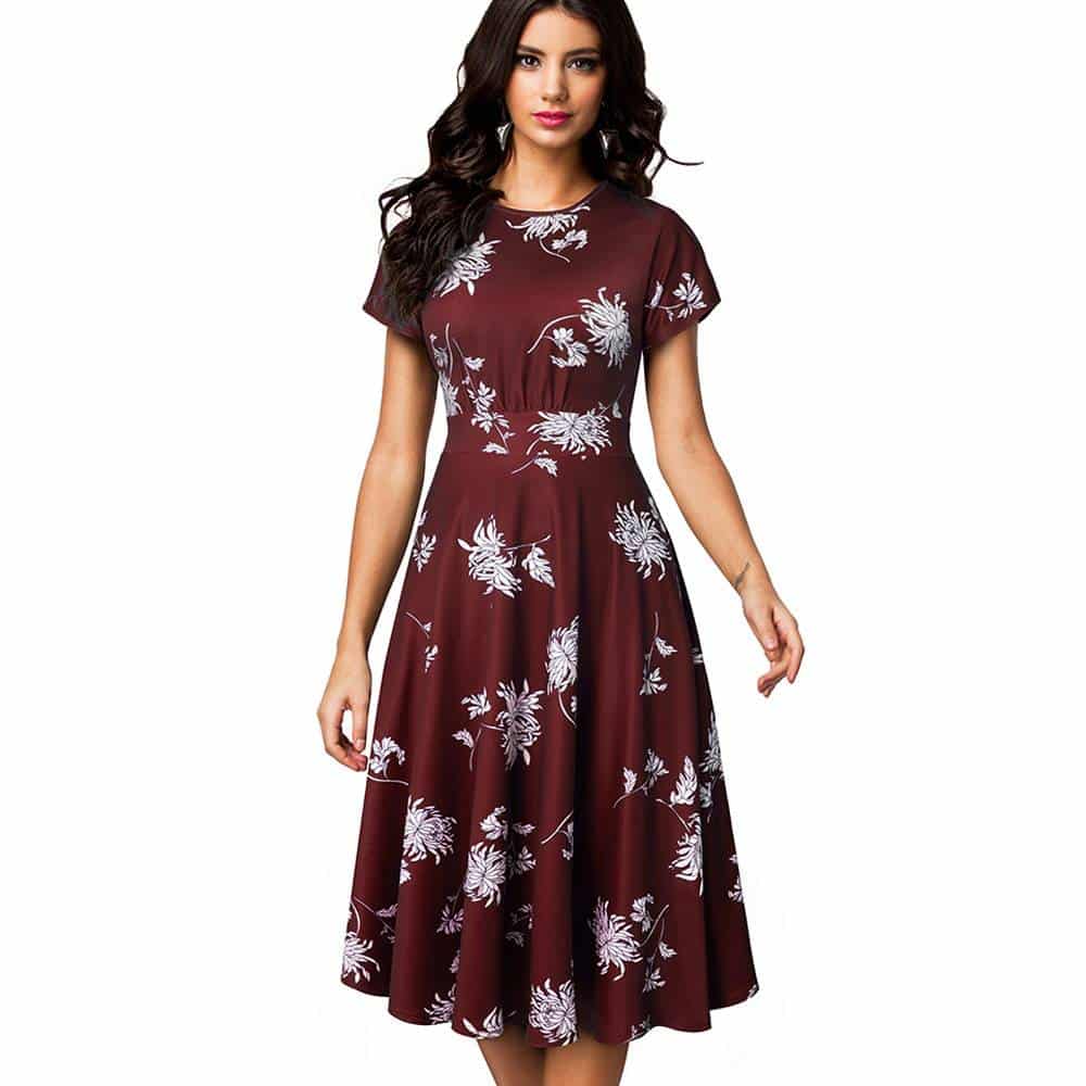 Floral Printed Pleated A-Line Dress for Women