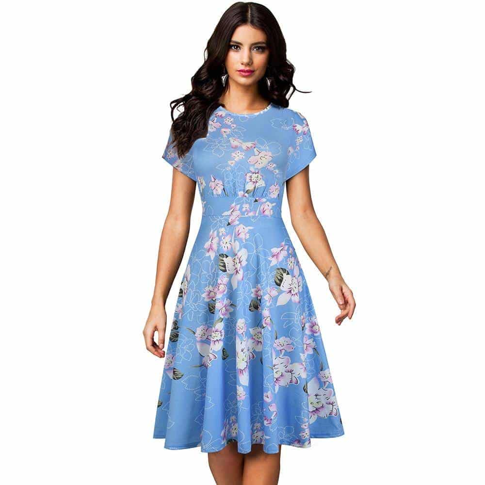 Floral Printed Pleated A-Line Dress for Women