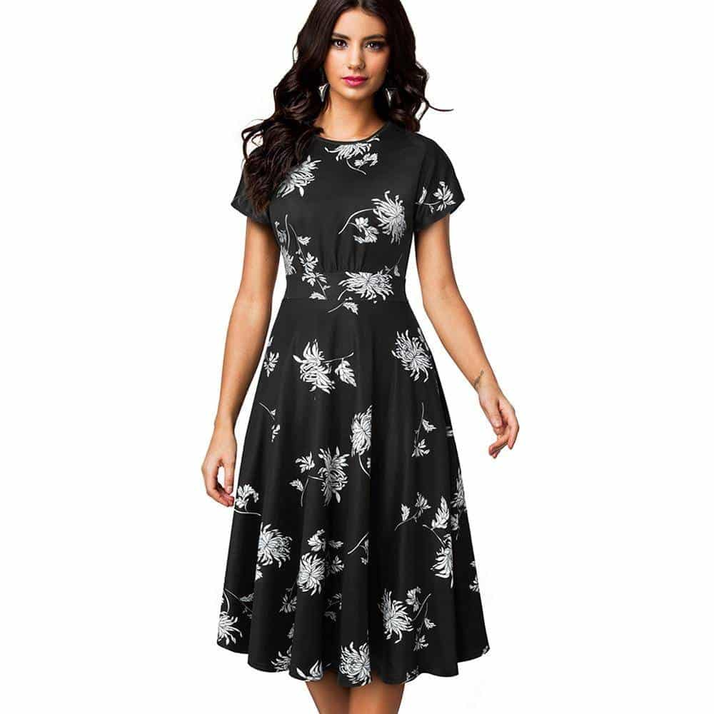 Floral Printed Pleated A-Line Dress for Women