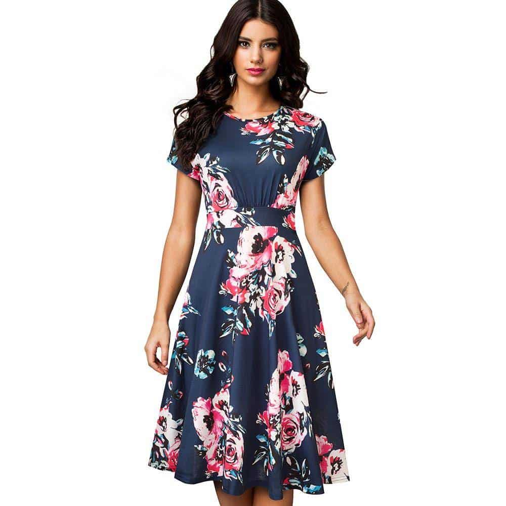 Floral Printed Pleated A-Line Dress for Women