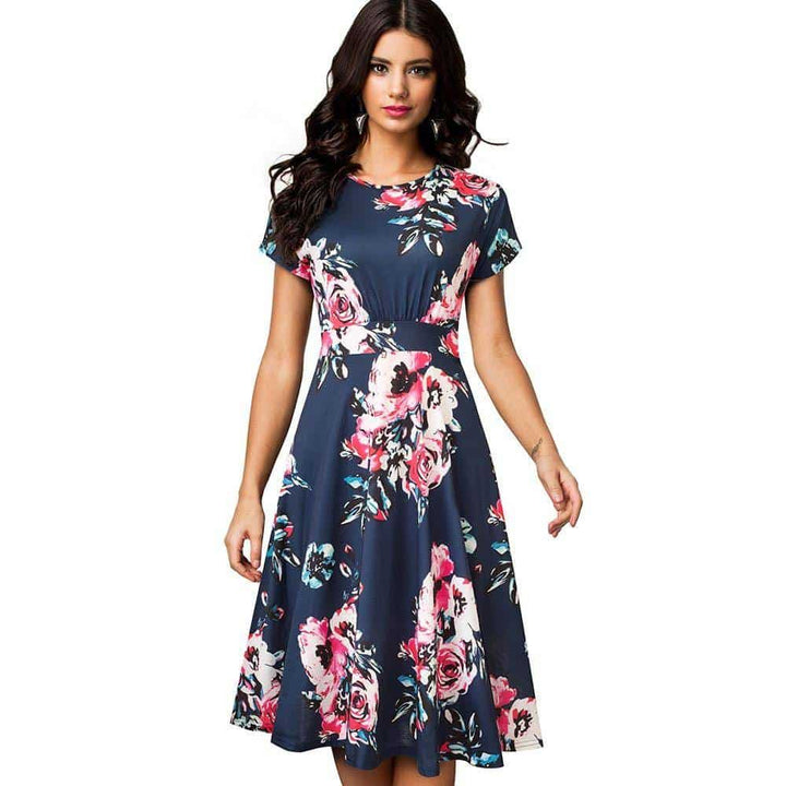 Floral Printed Pleated A-Line Dress for Women