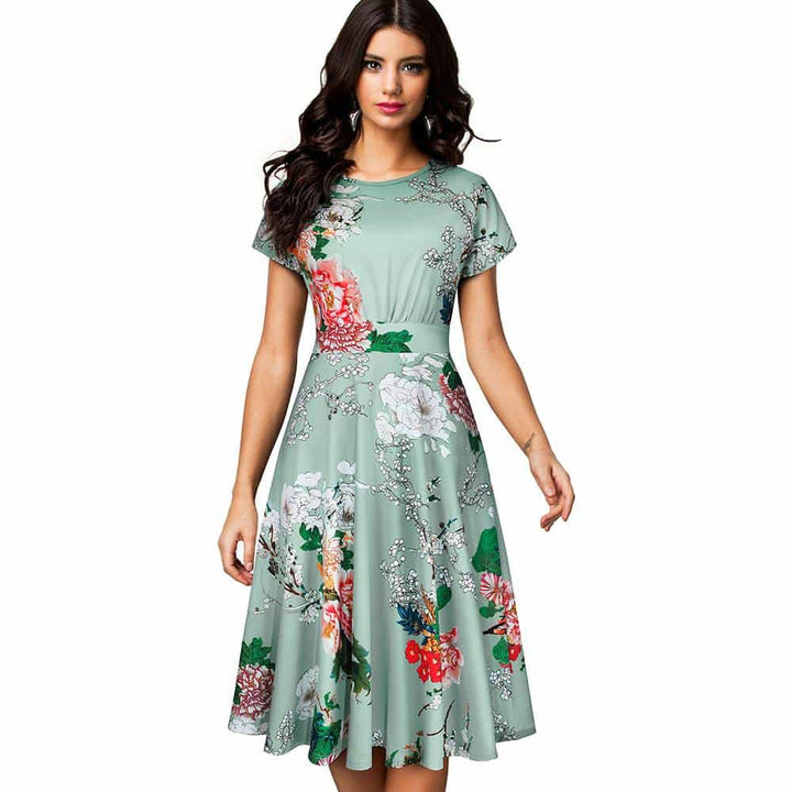 Floral Printed Pleated A-Line Dress for Women