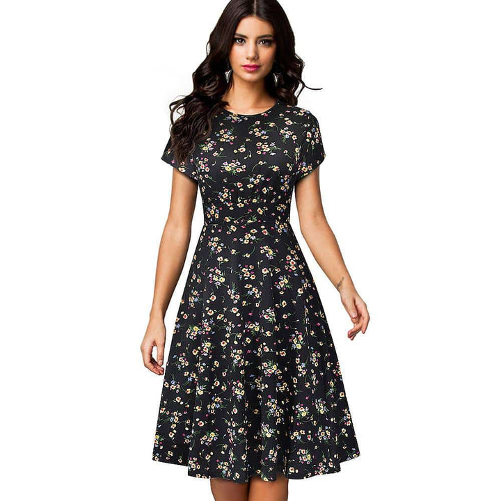 Floral Printed Pleated A-Line Dress for Women