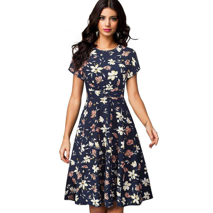 Floral Printed Pleated A-Line Dress for Women