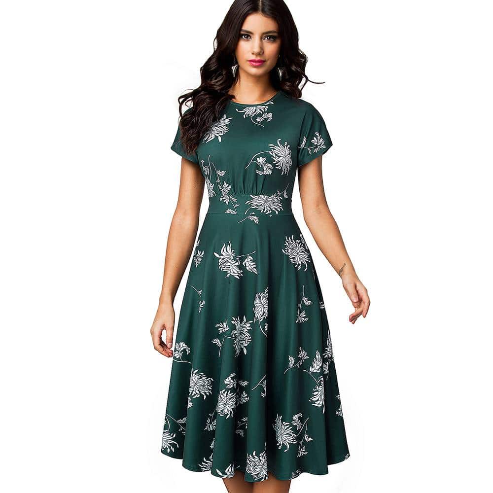 Floral Printed Pleated A-Line Dress for Women