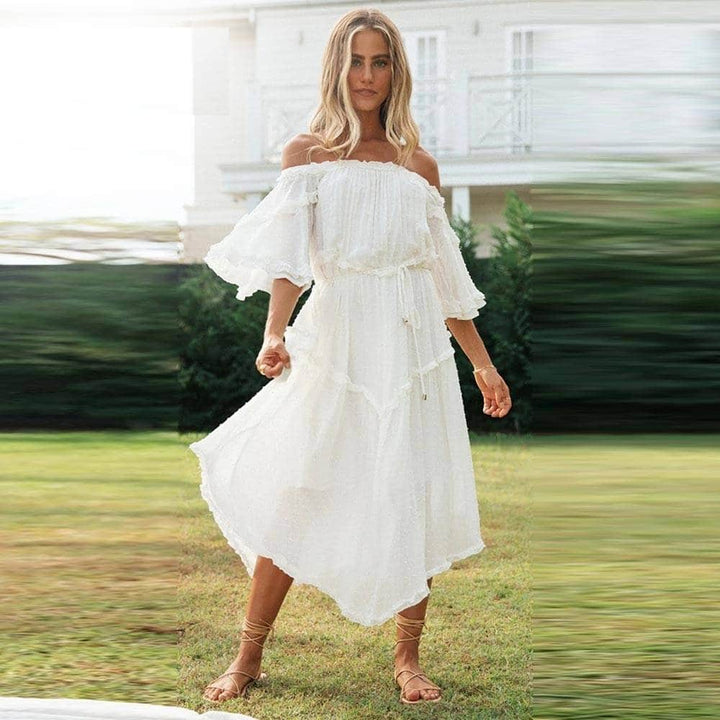 Freedom White Off shoulder Midi Dress for Women