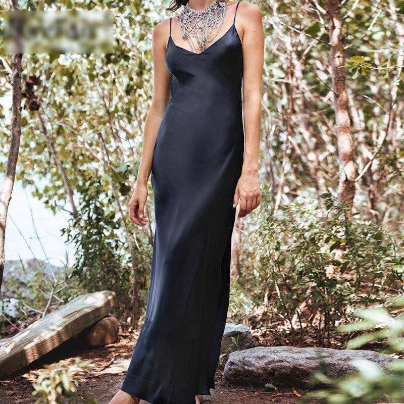High-Waisted Maxi Satin Dress for Women