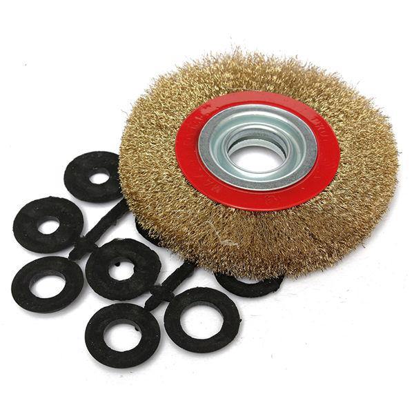 6 Inch 150mm Steel Wire Wheel Brush And Adaptor Rings For Bench Grinder Clean Polish - MRSLM