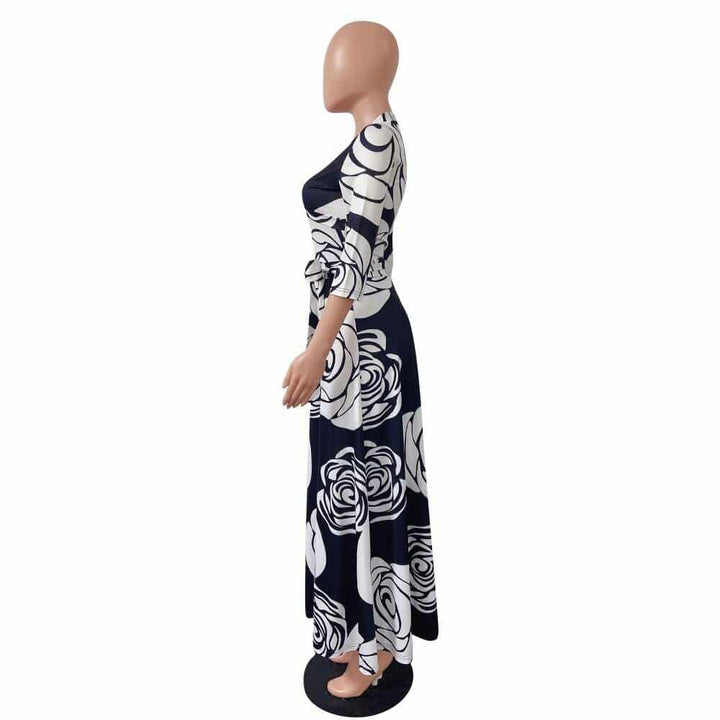 Women's Rose Printed Maxi Party Dress