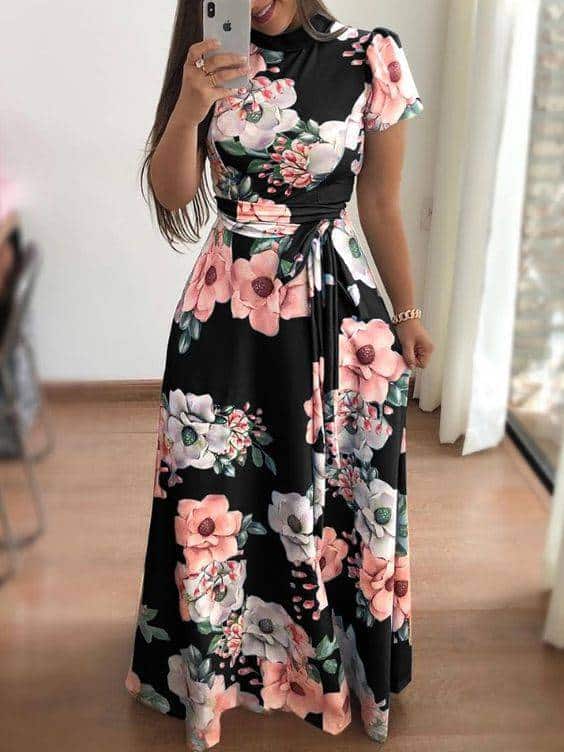 Women's Rose Printed Maxi Party Dress