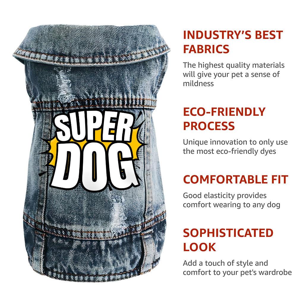 Super Dog Denim Vest - Colorful Dog Denim Jacket - Graphic Dog Clothing - MRSLM