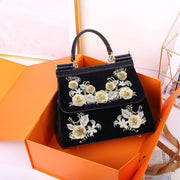 flower embroidered flap handbag, view 5 - MRSLM