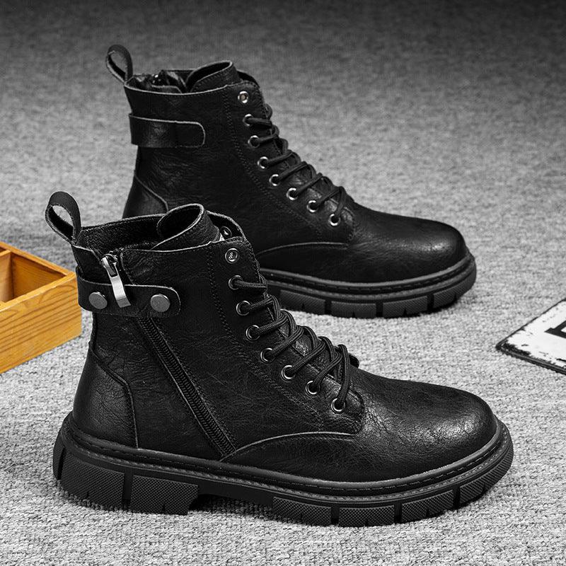 Wear-resistant High-top Zipper Casual Leather Shoes - MRSLM