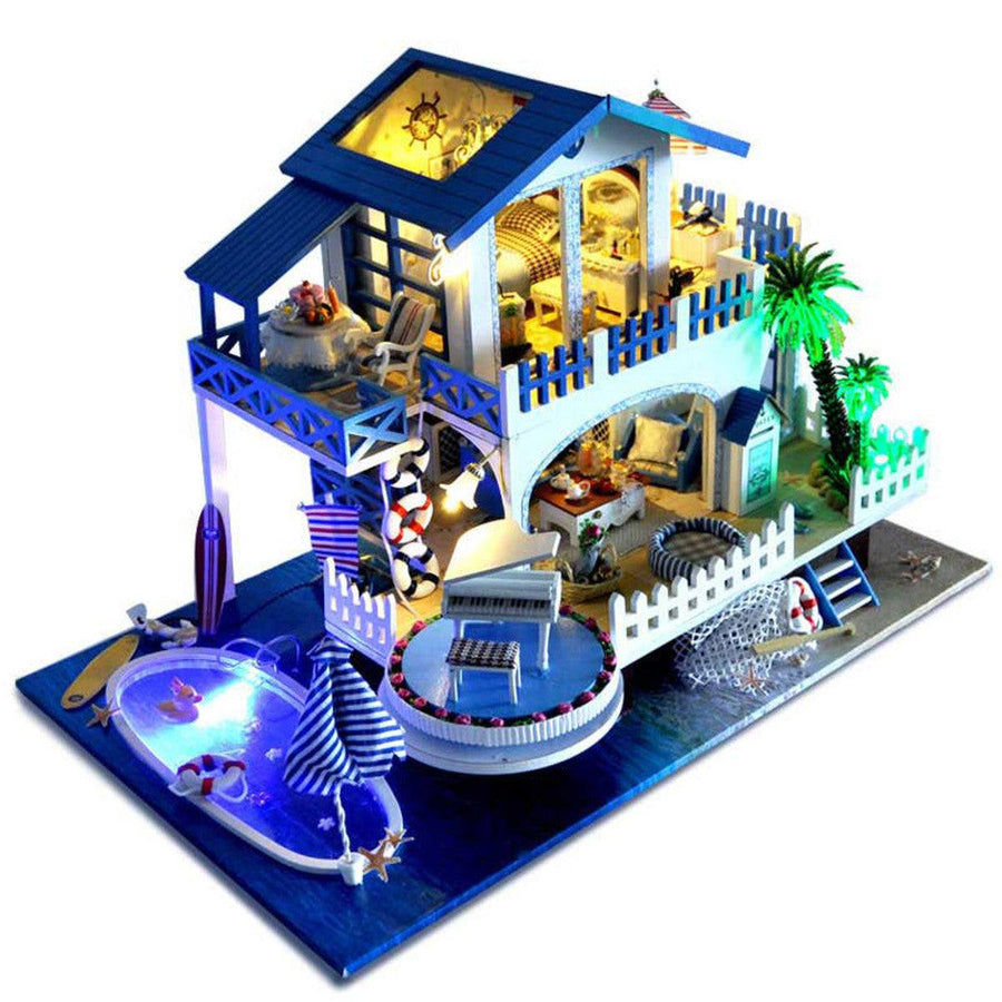 DIY Handcraft 3D Wooden Toy Miniature Kit Dollhouse LED Lights Music House Gift - MRSLM
