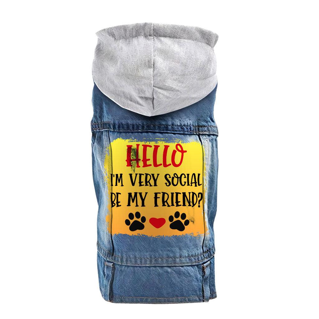 Friend Dog Denim Jacket - Colorful Dog Denim Coat - Printed Dog Clothing - MRSLM