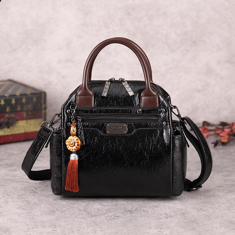 Retro Fashion Oil Wax Leather Hit Color Single-shoulder Oblique Handbag - MRSLM