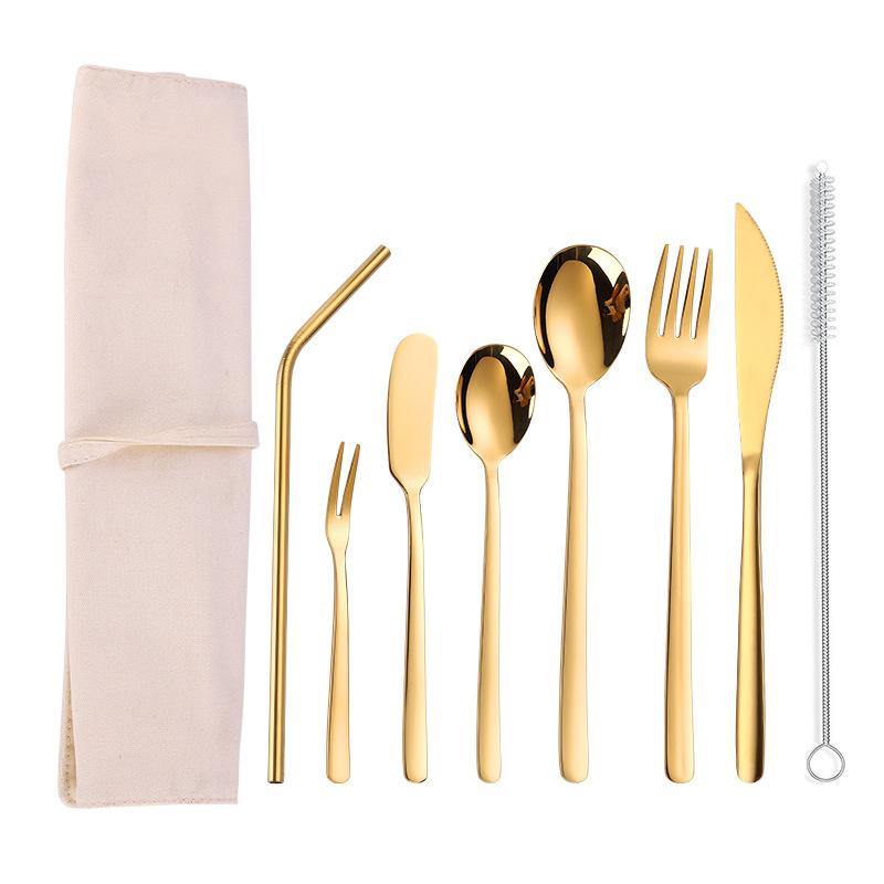 304 Stainless Steel Cutter Fork Spoon Set Portable Camouflage Western Tableware Bag Outdoor Dinnerware Set - MRSLM