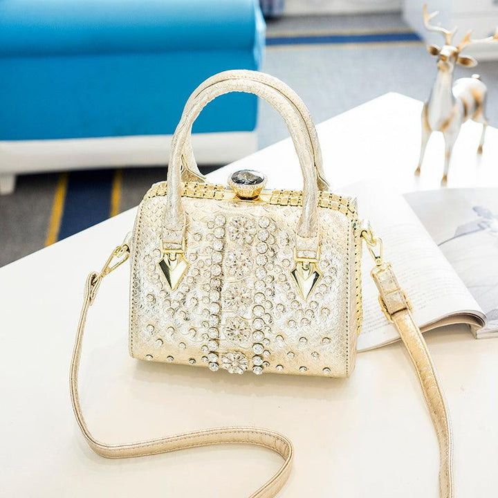 Women's Diamond-studded Single-shoulder Messenger Snake Print Lock Bag - MRSLM