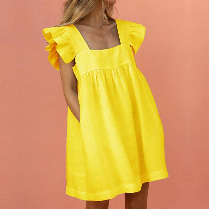 Flirty Ruffled Mini Dress with Square Neckline - MRSLM