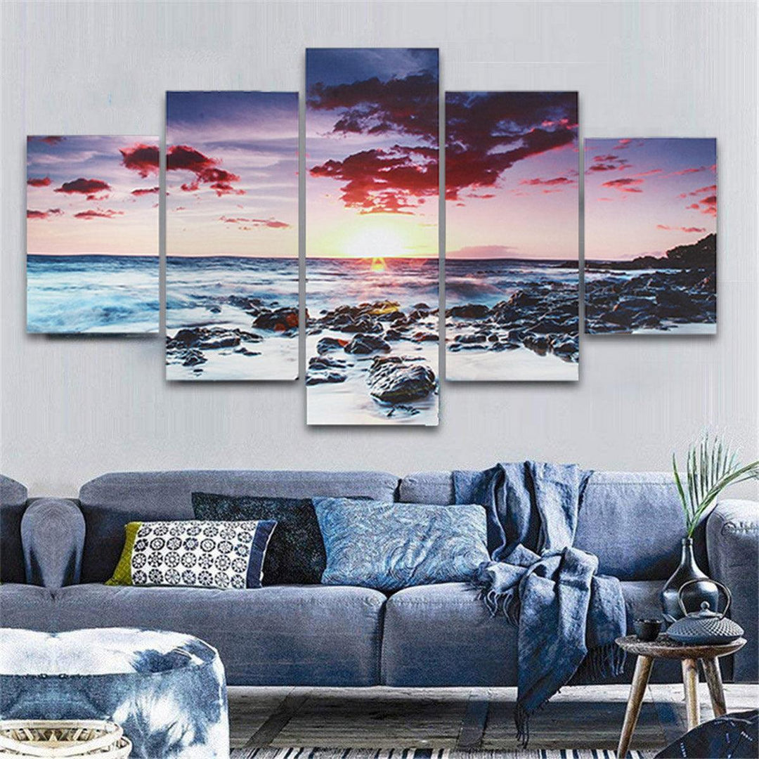 5 Piece Wall Art Canvas Sunset Sea Wall Art Picture Canvas Painting Home Decor Wall Pictures for Living Room No Framed - MRSLM