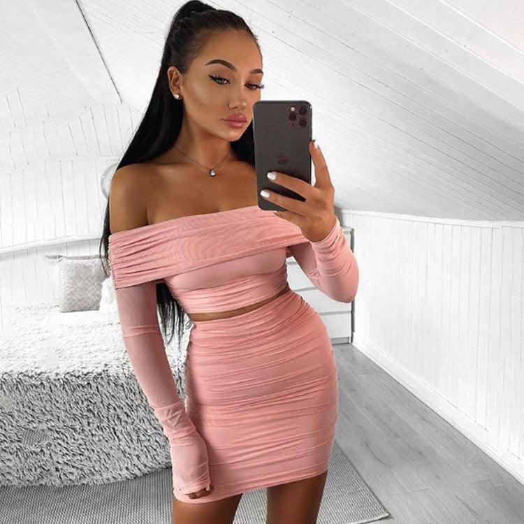 pink pleated one shoulder skirt, view 2 - MRSLM