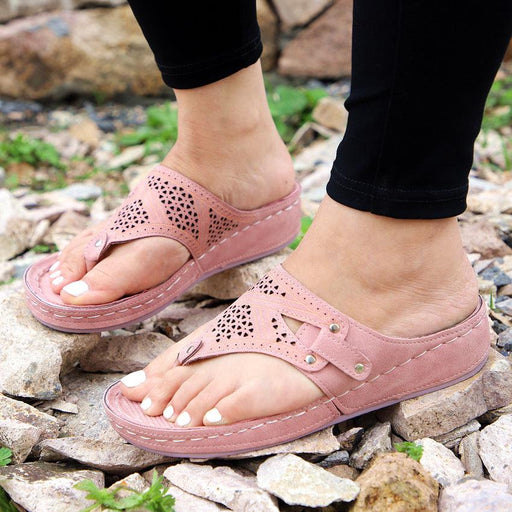 Women's wedge heel hollow flip flops - MRSLM