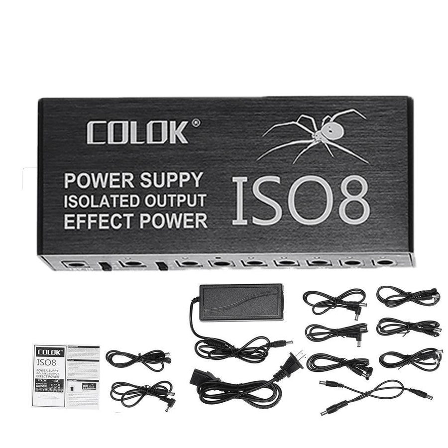 COLOK ISO8 Compact Size Guitar Effects Power Supply Adapter Noise Reduction Isolated DC Outputs for 9V/ 12V/ 18V Guitar Effects - MRSLM