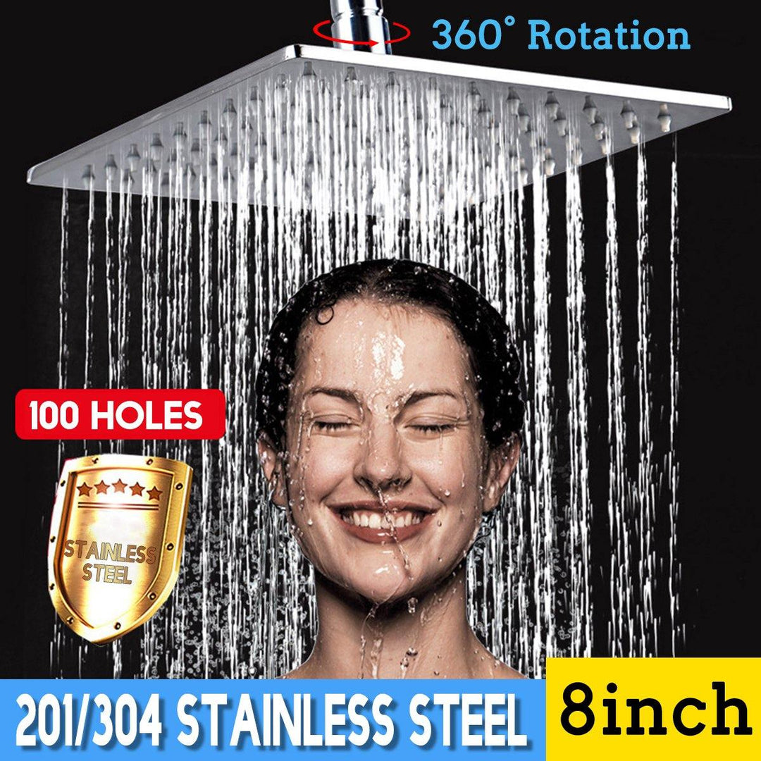 8 Inch Shower Head Large Waterfall 360° Rotation Square Head 201/304 Stainless Steel - MRSLM