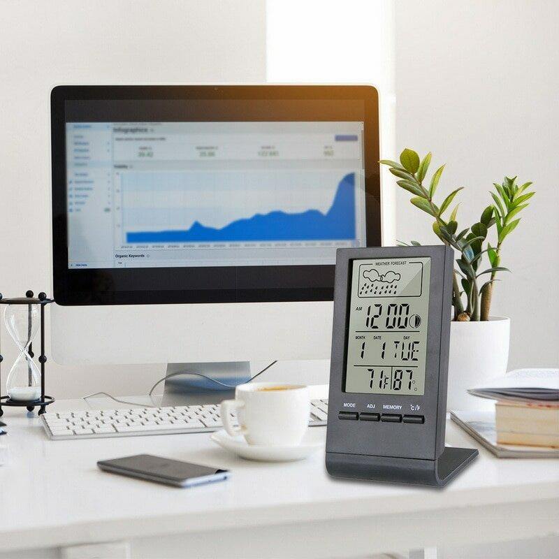 Mini Thermometer Hygrometer Gauge Indicator Automatic Electronic Temperature Humidity Monitor Weather Station Alarm Clock Indoor - MRSLM