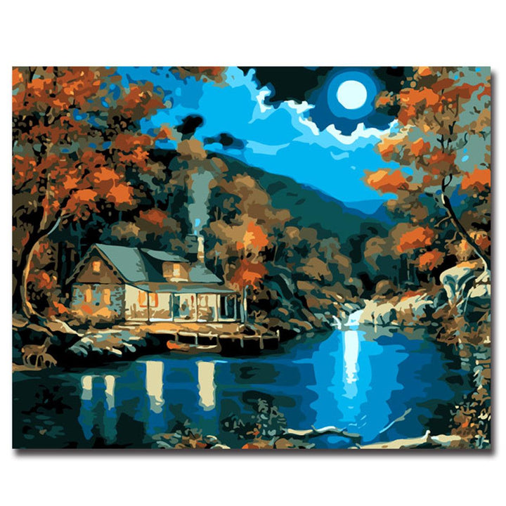 Oil Painting By Number Kit Set Full Moon Night Landscape Painting DIY Acrylic Pigment Painting By Numbers Art Hand Craft Supplies - MRSLM