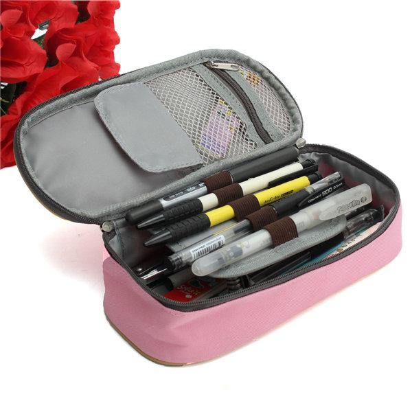 Large Capacity Canvas Zipper Pencil Case Pen Cosmetic Bag - MRSLM