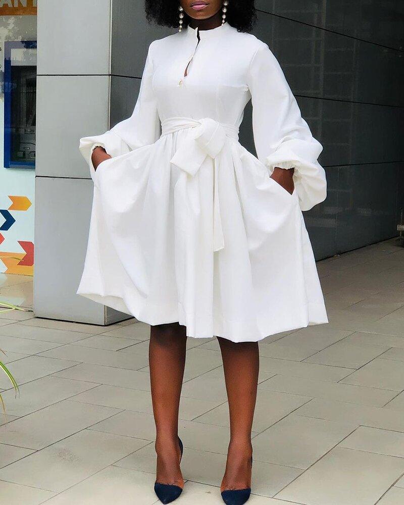 Plus Size Fashion Casual Solid Color Lantern Sleeve Tutu Skirt - MRSLM