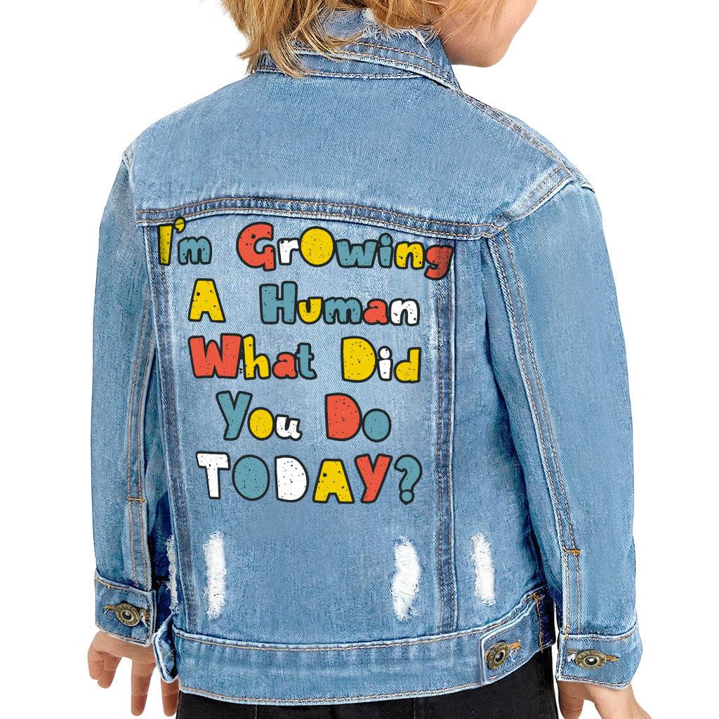 I'm Growing a Human Toddler Denim Jacket - Colorful Jean Jacket - Themed Denim Jacket for Kids - MRSLM