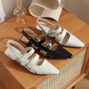 Women's leather toe cutout stiletto heel shoes - MRSLM