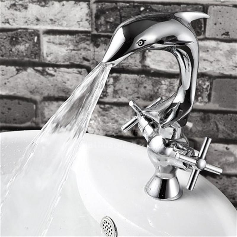 Creative Dolphin Shape Double Handle Basin Sink Mixer Tap Chrome Finish Faucet - MRSLM