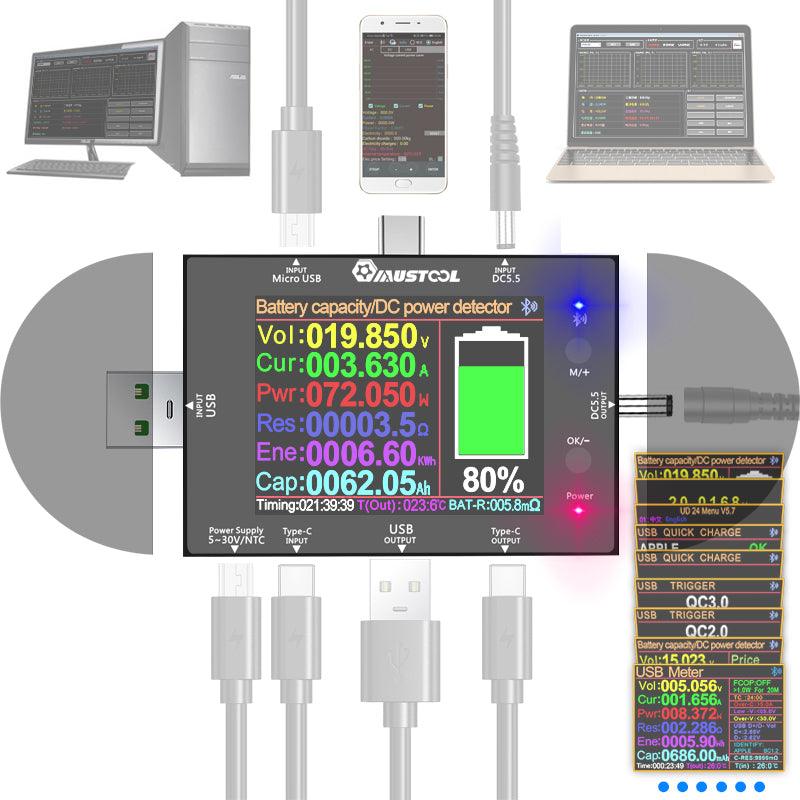 MUSTOOL UD24 5V~32V DC5.5 USB Tester 2.4 Inch Type-C Digital Voltmeter Ammeter Power Bank Voltage Detector Volt Meter for PD Fast Charge - MRSLM