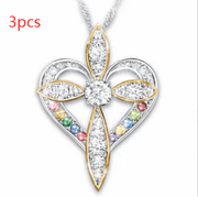 heart shaped cross pendant necklace, view 3 - MRSLM