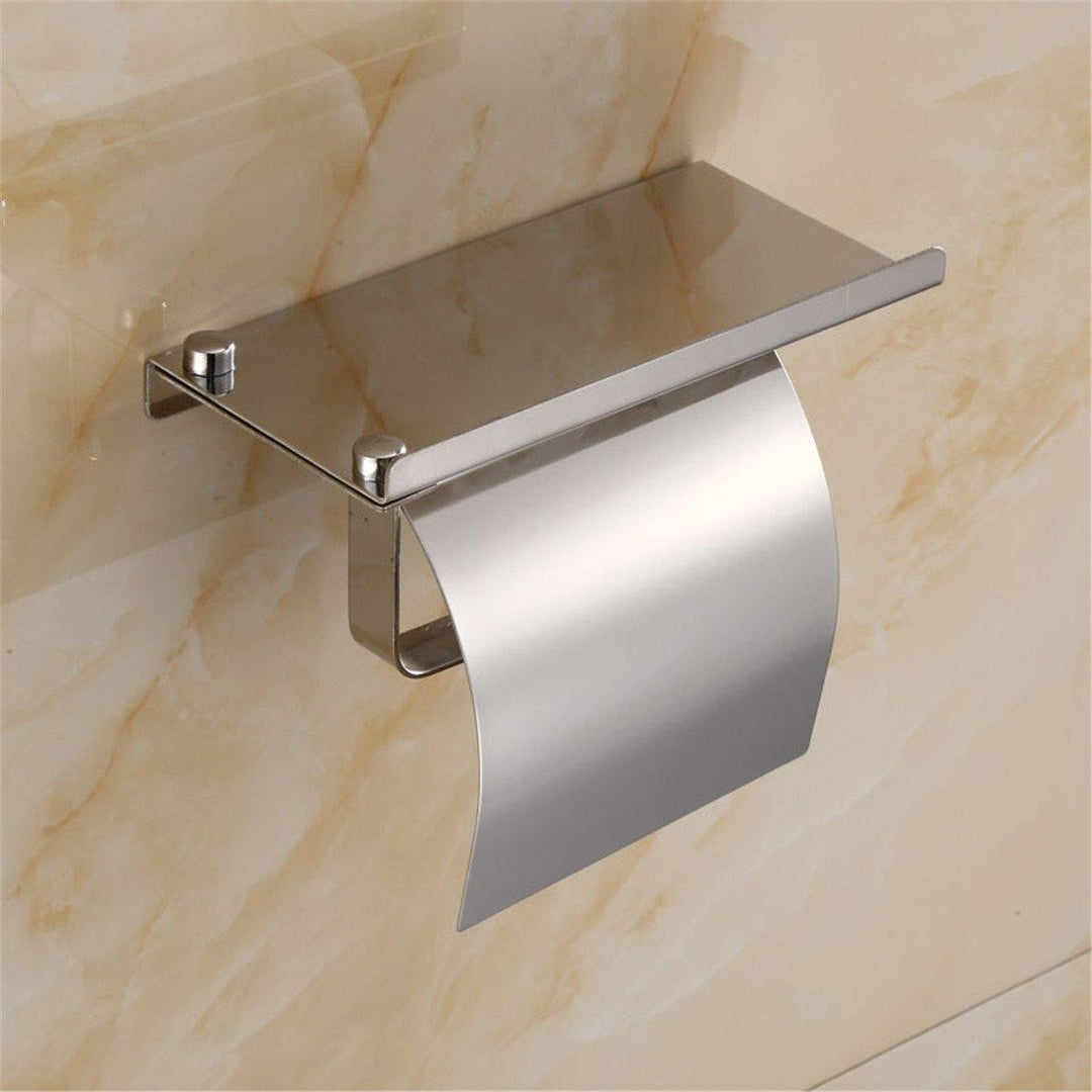 Stainless Steel Toilet Roll Paper Holder Phone Shelf Rack Tissue Stand - MRSLM