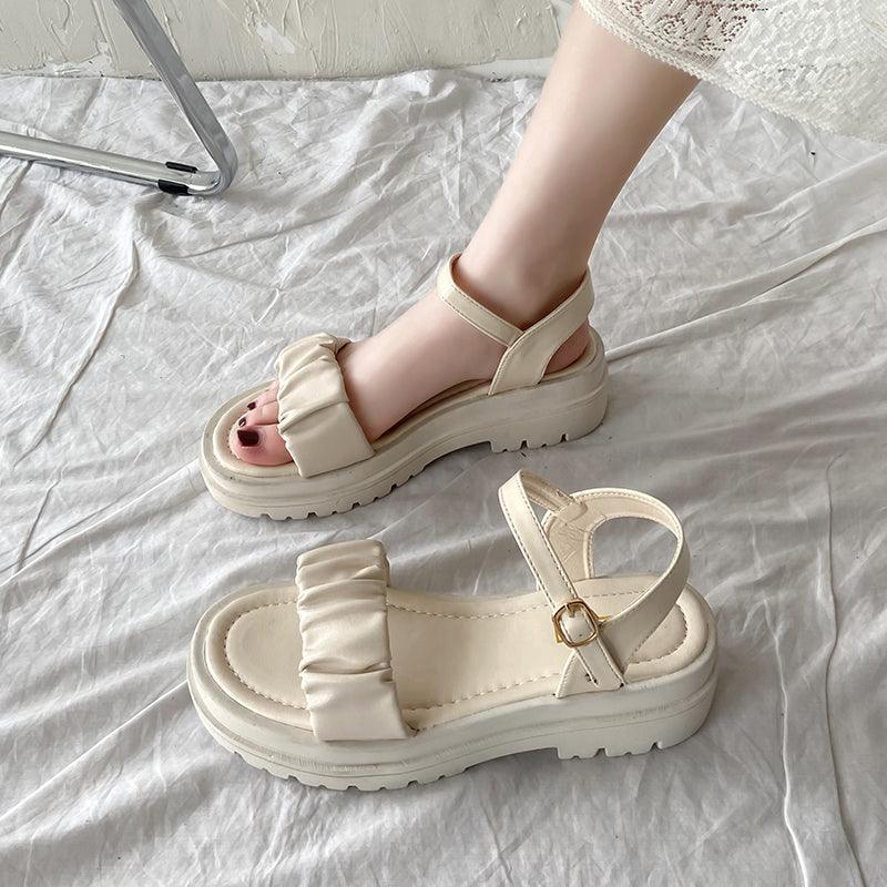 Women's Platform Sandals Summer Student Flat-bottomed French Roman Shoes - MRSLM